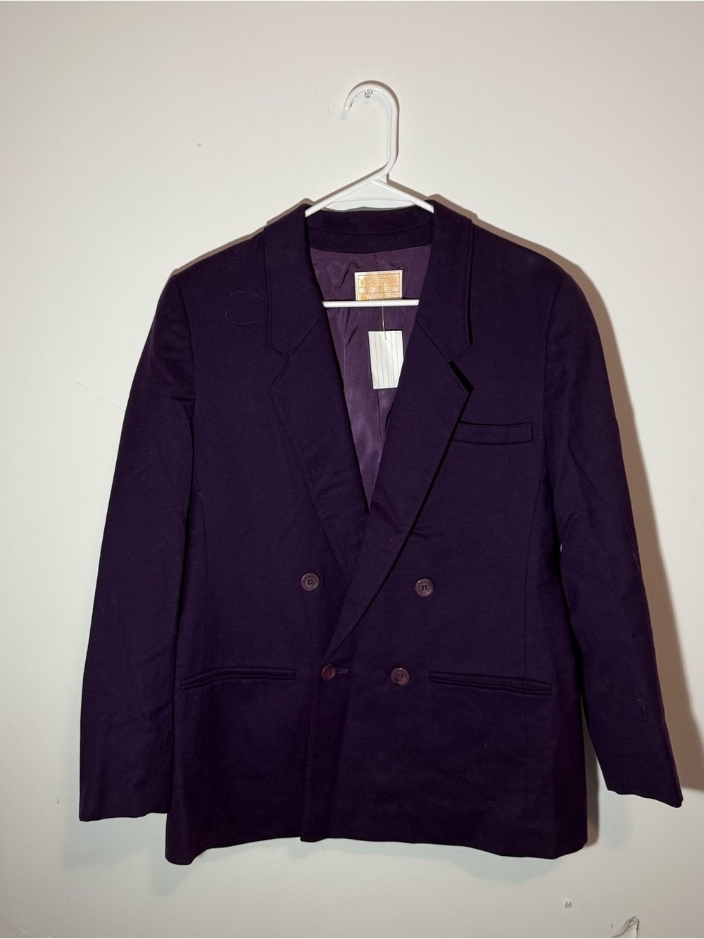 $250 Vintage 80s Pendleton Purple Wool Double-Breasted Blazer – Made in USA